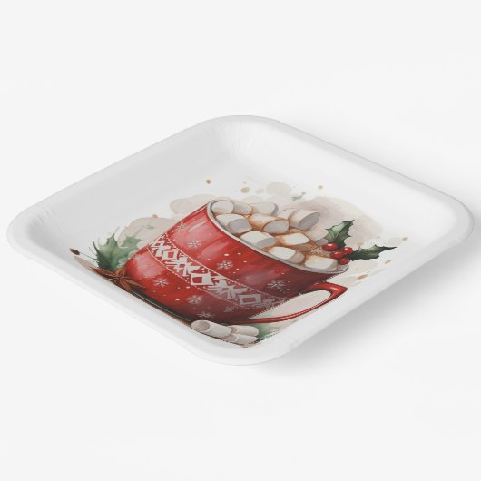 Assiettes En Carton Aquarelle Noël Chocolat chaud (Angulaire)