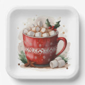 Assiettes En Carton Aquarelle Noël Chocolat chaud (Recto)