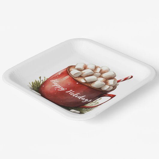 Assiettes En Carton Aquarelle Noël Chocolat chaud (Angulaire)