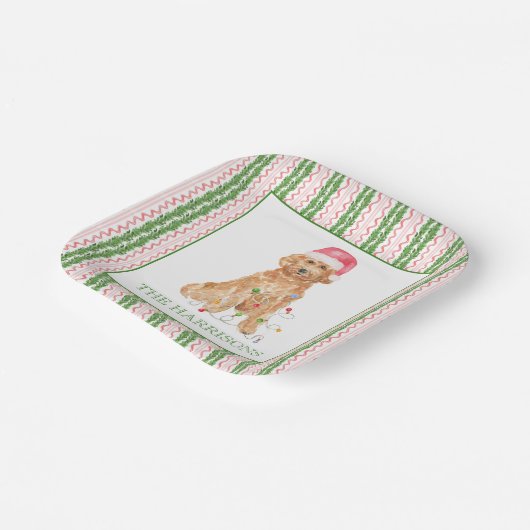 Assiettes En Carton Aquarelle Noël Père Noël Chien Personnalisé (Angulaire)