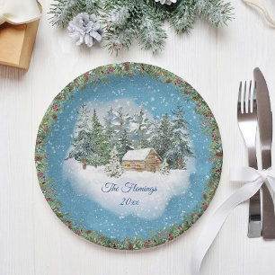 Assiettes En Carton Aquarelle Noël Woodland Winter Personnalisé