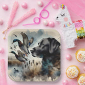 Assiettes En Carton Aquarelle Noir Labrador Et Canards (Fête)