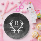 Assiettes En Carton Aquarelle noire et monogramme rustique (Fête)