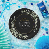 Assiettes En Carton Aquarelle Noire Or Vert Couples Douche (Fête)