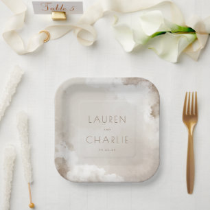 Assiettes En Carton Aquarelle Nuage Beige Élégant