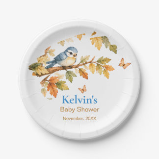 Assiettes En Carton Aquarelle Oiseaux de la forêt d'automne et feuille