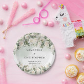 Assiettes En Carton Aquarelle opulente blanc roses vert or mariage (Fête)