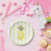 Assiettes En Carton Aquarelle Or Plaques d'ananas tropicales (Fête)