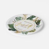 Assiettes En Carton Aquarelle Or Tropical Feuille Bachelorette (Angle)