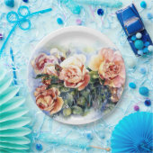 Assiettes En Carton Aquarelle orange fleurs rose illustration flowe (Fête)