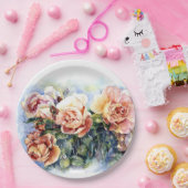 Assiettes En Carton Aquarelle orange fleurs rose illustration flowe (Fête)