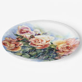 Assiettes En Carton Aquarelle orange fleurs rose illustration flowe (Angle)