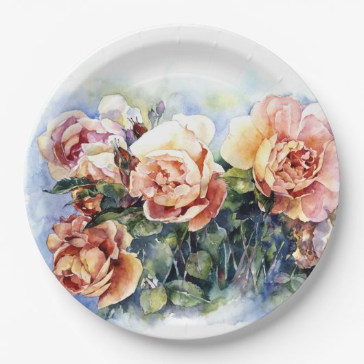 Assiettes En Carton Aquarelle orange fleurs rose illustration flowe (Devant)