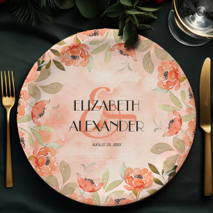 Assiettes En Carton Aquarelle Orange Flowers Fête des mariées