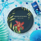 Assiettes En Carton Aquarelle Orange Lily Illustration Turquoise foncé (Fête)
