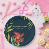 Assiettes En Carton Aquarelle Orange Lily Illustration Turquoise foncé (Fête)