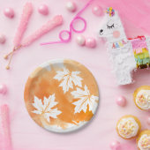 Assiettes En Carton Aquarelle orange moderne et feuilles d'érable (Fête)