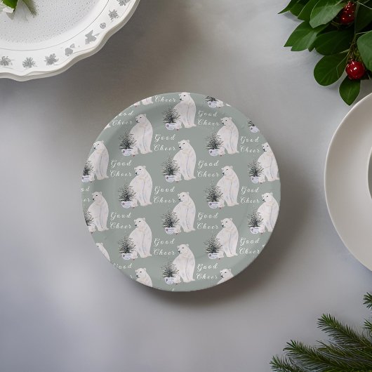 Assiettes En Carton Aquarelle Ours polaire Motif sapin de Noël