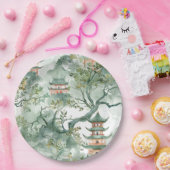 Assiettes En Carton Aquarelle Pagode asiatique dans paysage verdoyant (Fête)