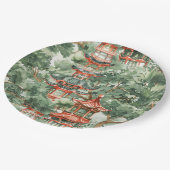 Assiettes En Carton Aquarelle Pagode asiatique dans paysage verdoyant  (Angle)