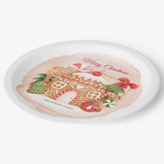 Assiettes En Carton Aquarelle pain d'épices Maison Noël Fête (Angle)