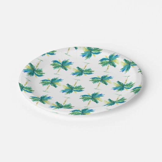 Assiettes En Carton Aquarelle Palm Arbre Plaques papier Motif (Angle)