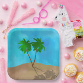 Assiettes En Carton Aquarelle Palm Tree Beach Scene Collage (Fête)