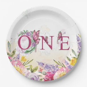Assiettes En Carton Aquarelle papillon Floral Premier anniversaire