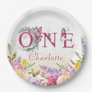 Assiettes En Carton Aquarelle papillon Floral Premier anniversaire