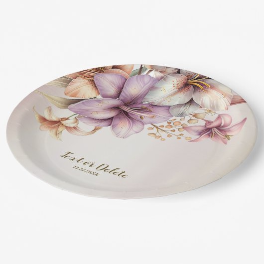 Assiettes En Carton Aquarelle Party Boho rose Fleurs Élégant (Angle)