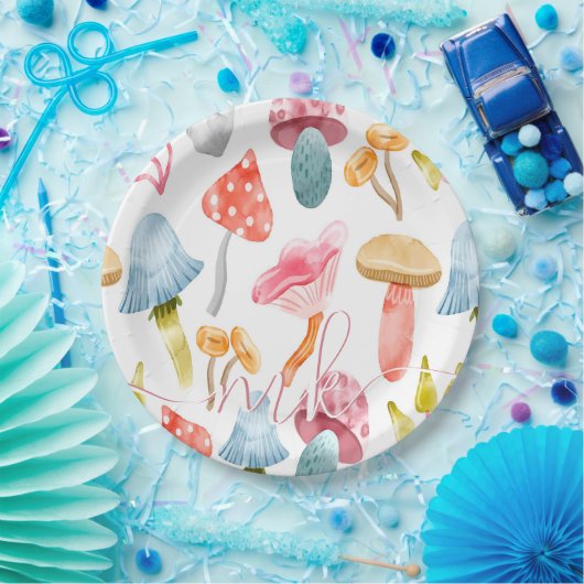 Assiettes En Carton Aquarelle Pastel Champignons (Fête)