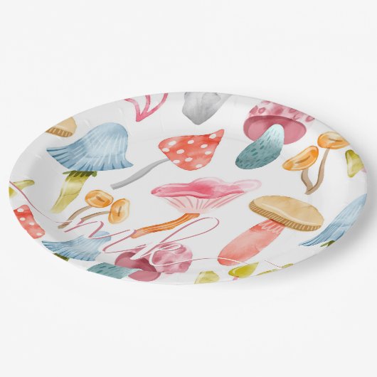 Assiettes En Carton Aquarelle Pastel Champignons (Angle)