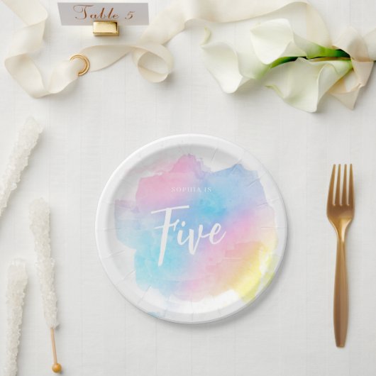 Assiettes En Carton Aquarelle Pastel Rainbow (Mariage)