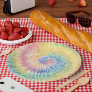 Assiettes En Carton Aquarelle Pastel Rainbow Tie Dye