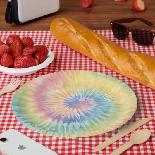 Assiettes En Carton Aquarelle Pastel Rainbow Tie Dye (Pique-nique)