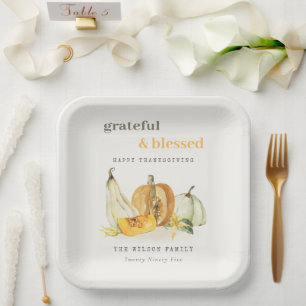Assiettes En Carton Aquarelle Pastel Soft Floral Citrouille Thanksgivi