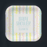 Assiettes En Carton Aquarelle Pastel Stripes Baby shower garçon<br><div class="desc">Personnalisez ces plaques de papier baby shower garçon qui présentent des rayures d'aquarelle en bleu,  jaune,  lavande,  rose et blanc plus des points jaunes. Plusieurs tailles et formes disponibles. CORRESPONDRE des articles dans notre magasin.</div>