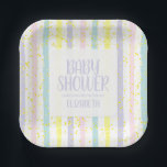 Assiettes En Carton Aquarelle Pastel Stripes Baby shower neutre<br><div class="desc">Personnalisez ces plaques de papier baby shower sans distinction de genre qui présentent des rayures d'aquarelle en jaune,  lavande,  rose,  bleu et blanc plus des points jaunes. Plusieurs tailles et formes disponibles. CORRESPONDRE des articles dans notre magasin.</div>