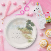 Assiettes En Carton Aquarelle Paysage Mariage Sage Green ID786 (Fête)