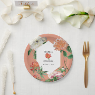 Assiettes En Carton Aquarelle Peach Pink Peonies Mariage