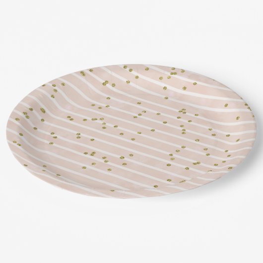 Assiettes En Carton Aquarelle Peach Stripe Or Polka Dot Confetti (Angle)