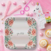 Assiettes En Carton Aquarelle Peony Platine en papier (Fête)