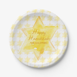 Assiettes En Carton Aquarelle personnalisée Jewish Star Hanoukka