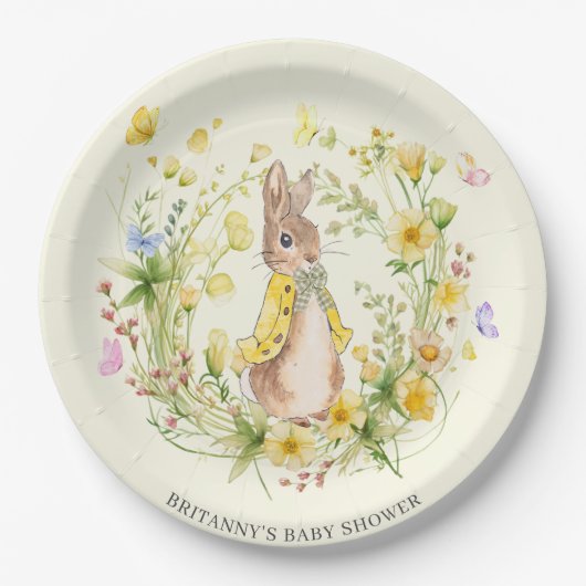 Assiettes En Carton Aquarelle Peter Rabbit Baby shower Fleur sauvage (Devant)