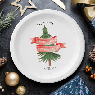 Assiettes En Carton Aquarelle Pine Arbre Joyeux Petit Anniversaire