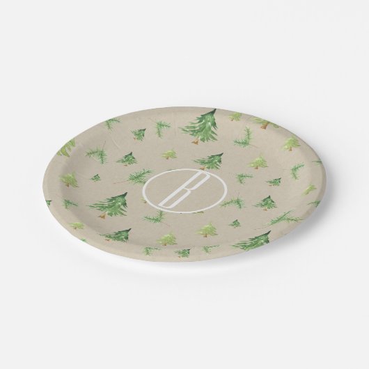 Assiettes En Carton Aquarelle Pine Arbres Kraft Rustique Mariage d'hiv (Angle)