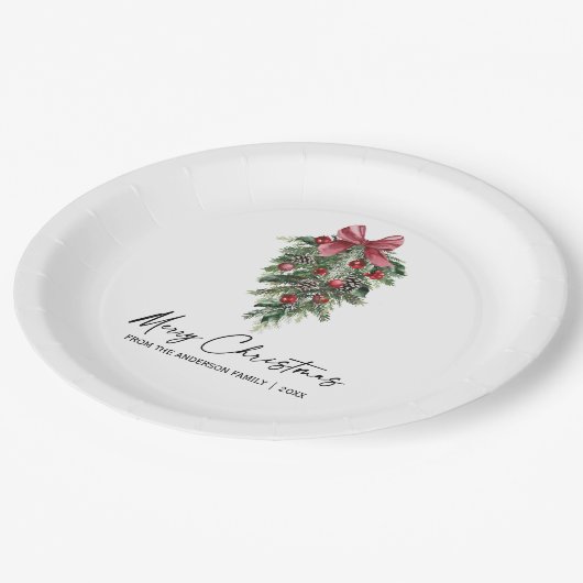 Assiettes En Carton Aquarelle Pines Calligraphie Encre Noël (Angle)