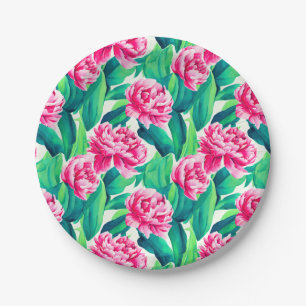 Assiettes En Carton Aquarelle Pink Peonis Imprimer