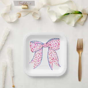 Assiettes En Carton Aquarelle Pink Poka Dot Bow