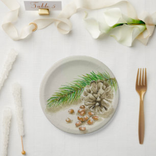 Assiettes En Carton Aquarelle Pinõn Nuts Pinecone Nouveau-Mexique